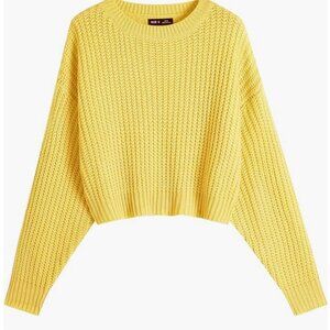 Chunky Knit Yellow Cropped Sweater With Long Sleeves For Women- S- SEE NOTE (137